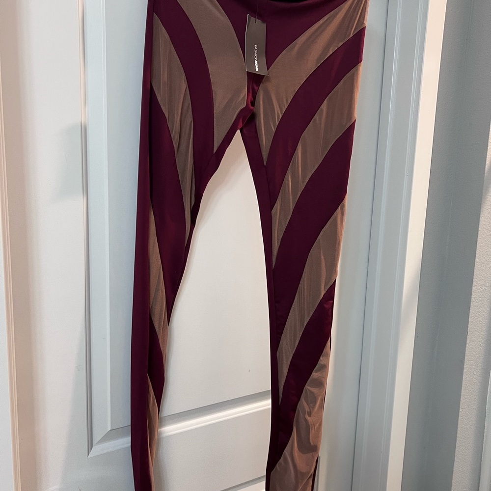 Striped Burgundy and Tan Leggings
